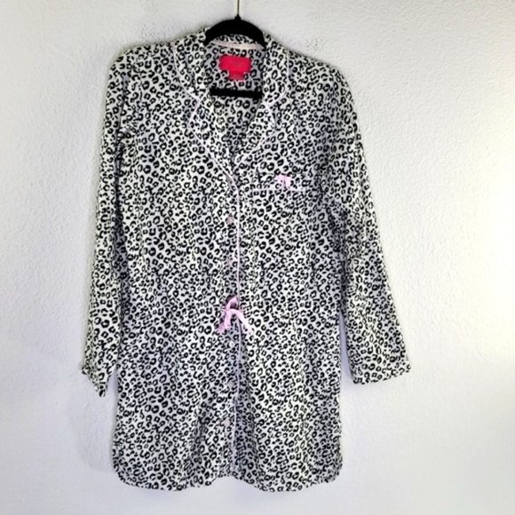 Victoria's Secret romper flannel drawstring waist leopard Print nightgown XS - Picture 1 of 6